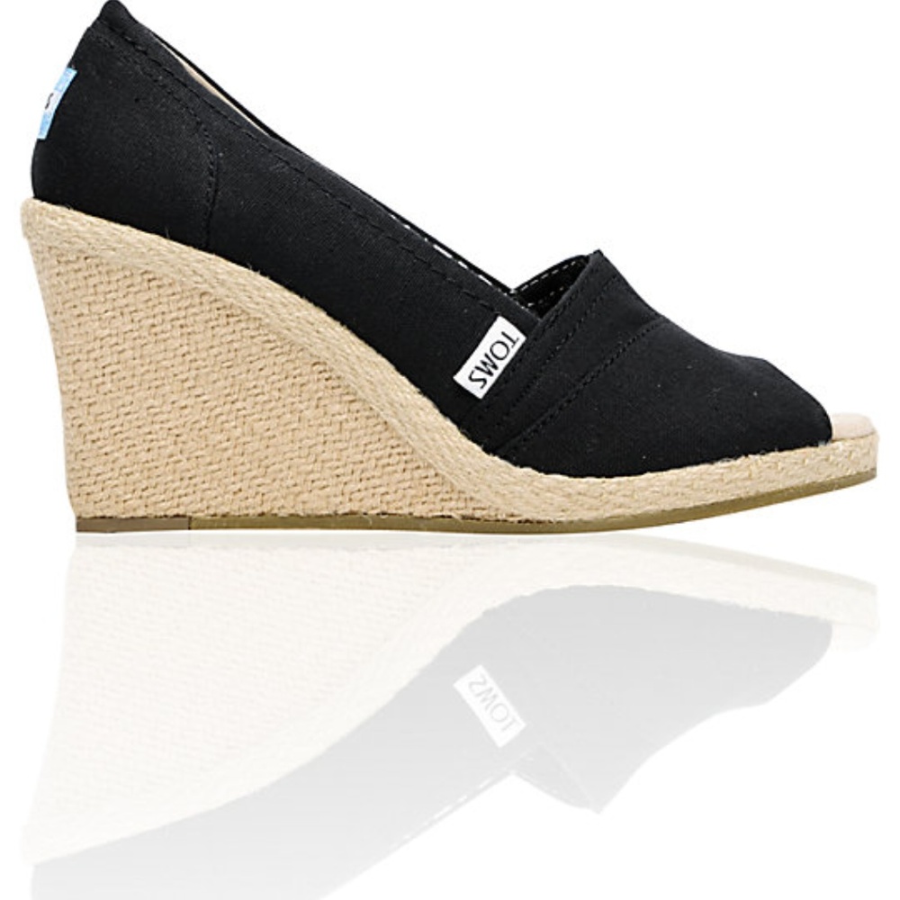 Toms Black Peep Toe Wedge